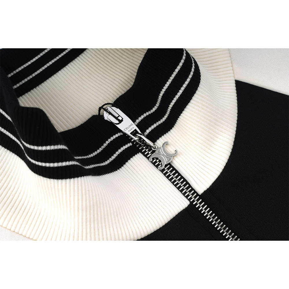 【CELINE】雙色平紋針織運動風夾克(黑色/自然色) M號2Y14H121O.38EC