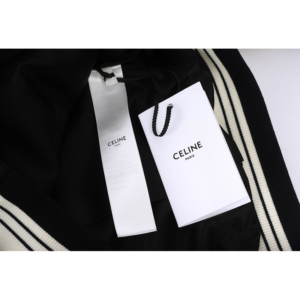【CELINE】雙色平紋針織運動風夾克(黑色/自然色) M號2Y14H121O.38EC