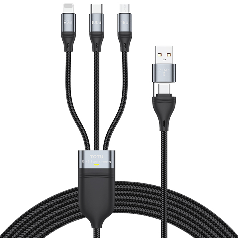 TOTU 拓途 二分三 PD/Lightning/TypeC/安卓MicroUSB/iPhone充電線傳輸線快充線 極速 1.2M