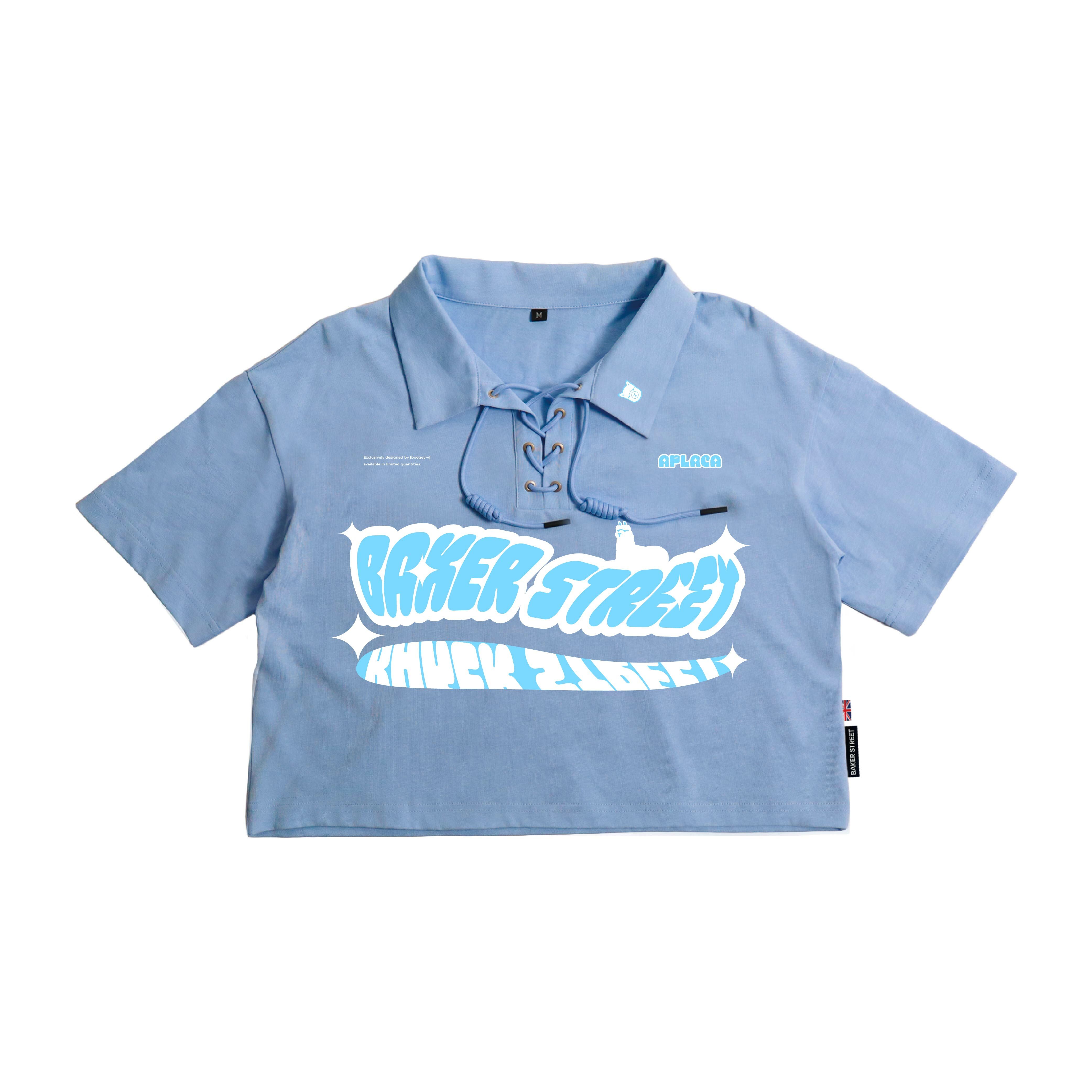 翻領抽繩印花韓版 女短T