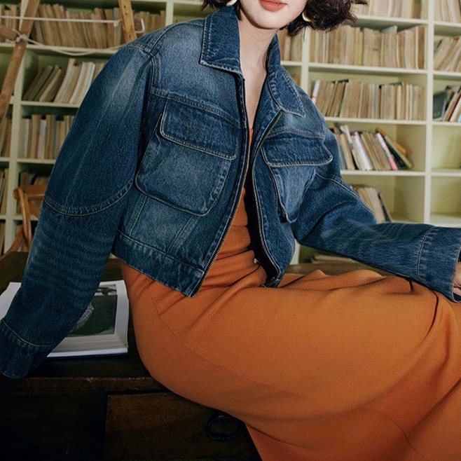 復古刷色翻蓋雙口袋短版牛仔外套S-M (Elegant & Love)