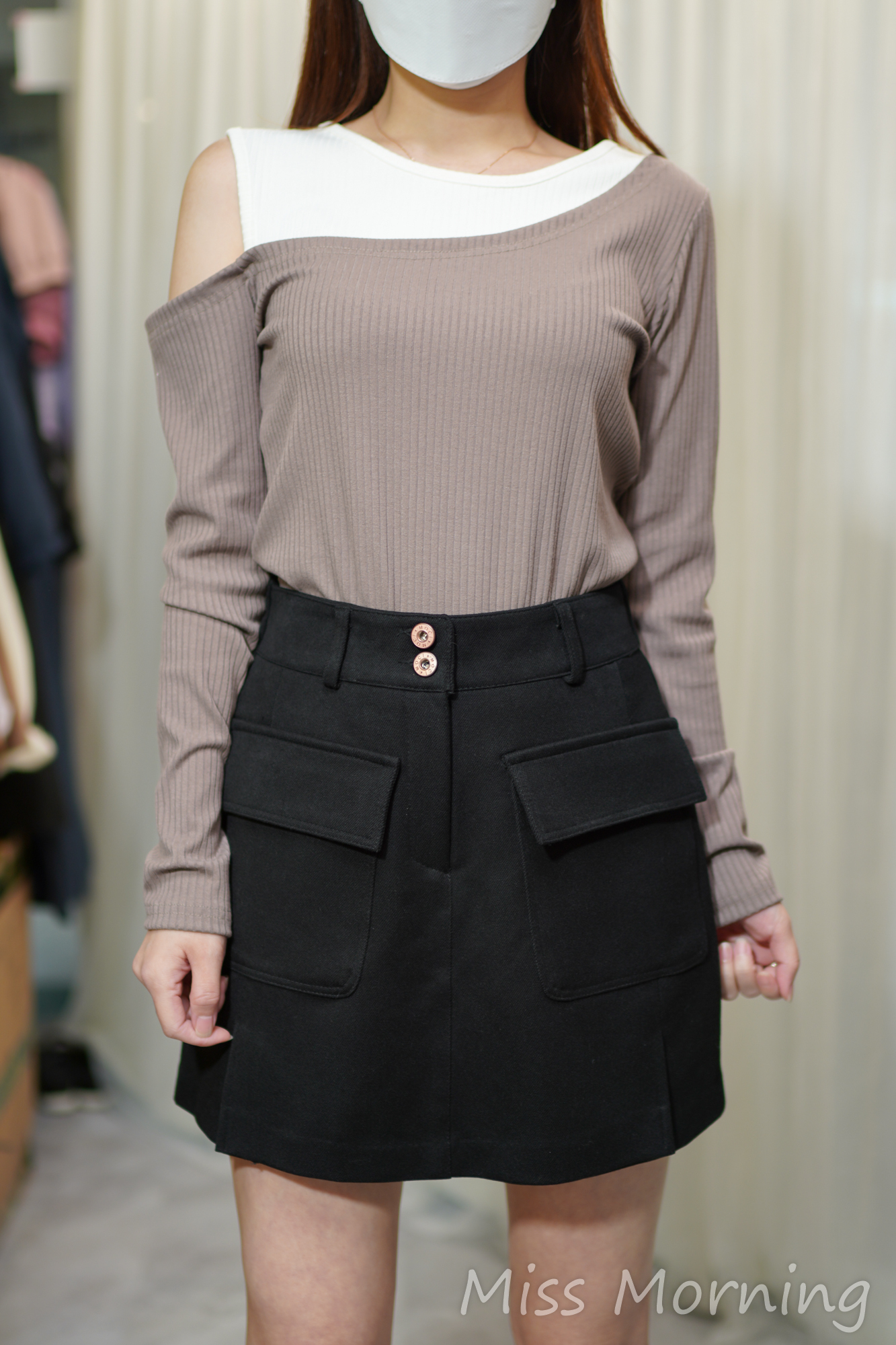 單露肩拼色款上衣(14242)&前裙後褲(33837)