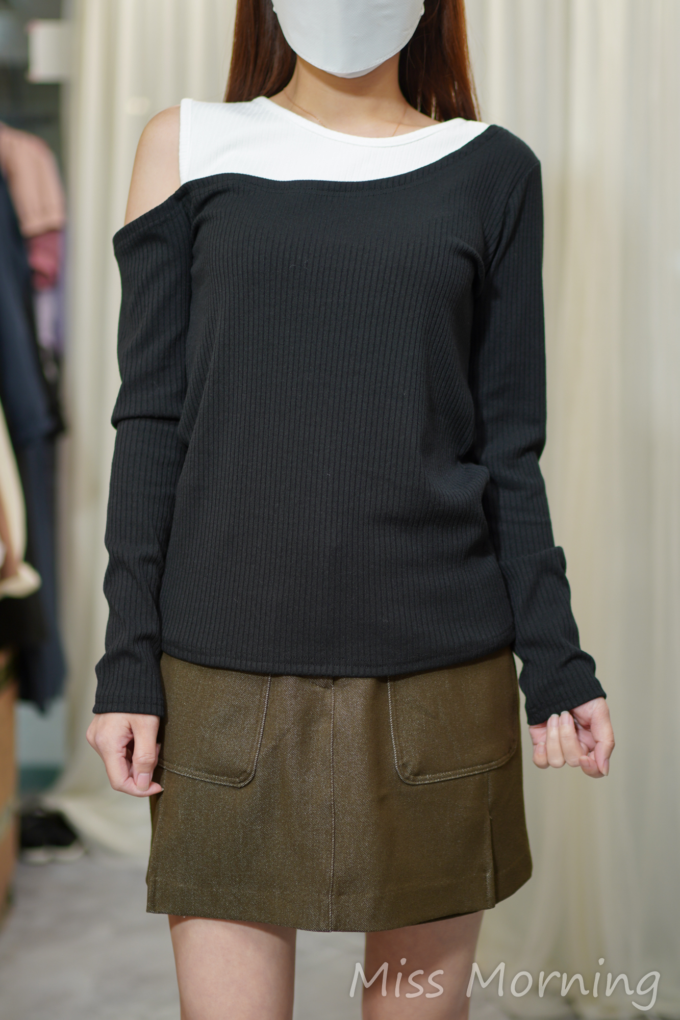 單露肩拼色款上衣(14242)&前裙後褲(33837)