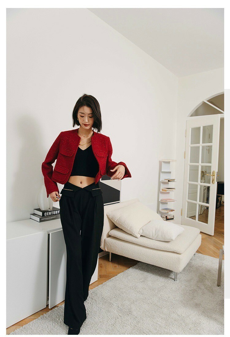 經典黑交叉鏤空造型西裝褲XS-L (Elegant & Love)