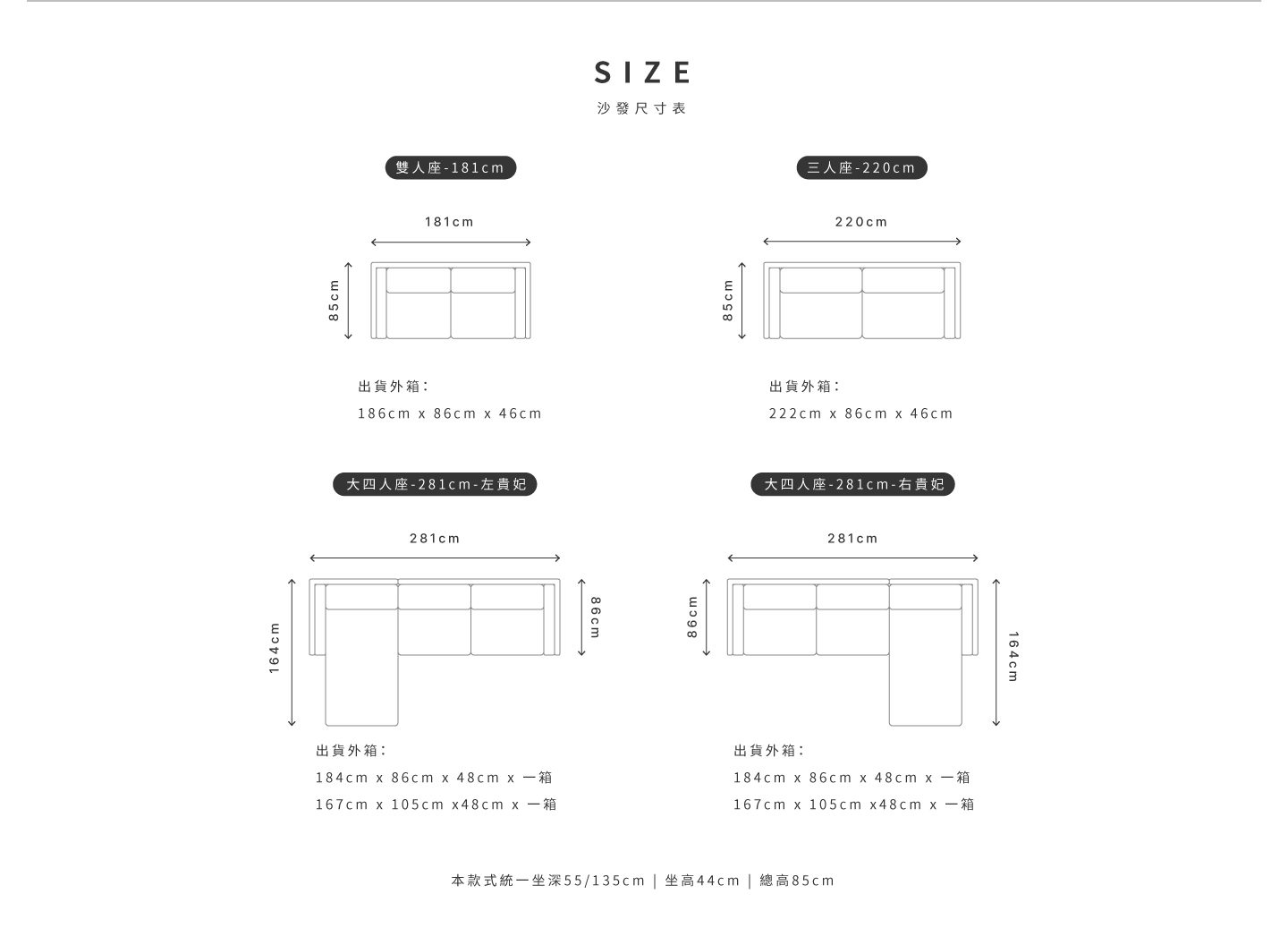 沙發尺寸表
