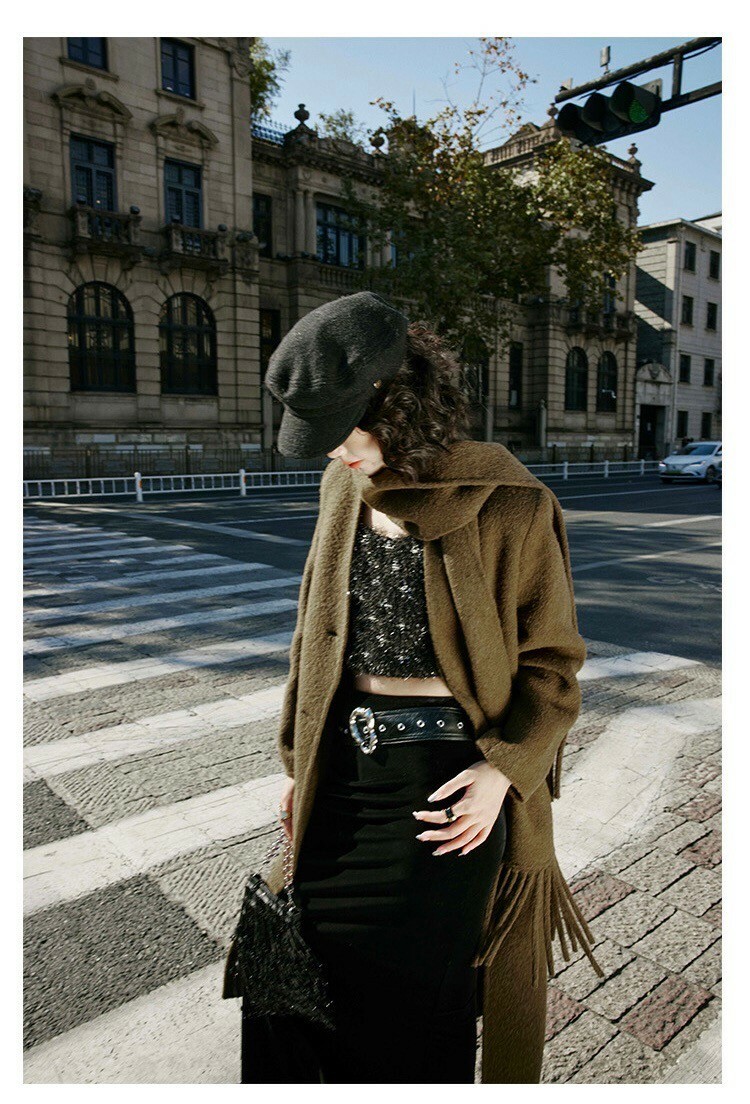 附不規則腰帶造型絲絨質感長裙XS-L (Elegant & Love)