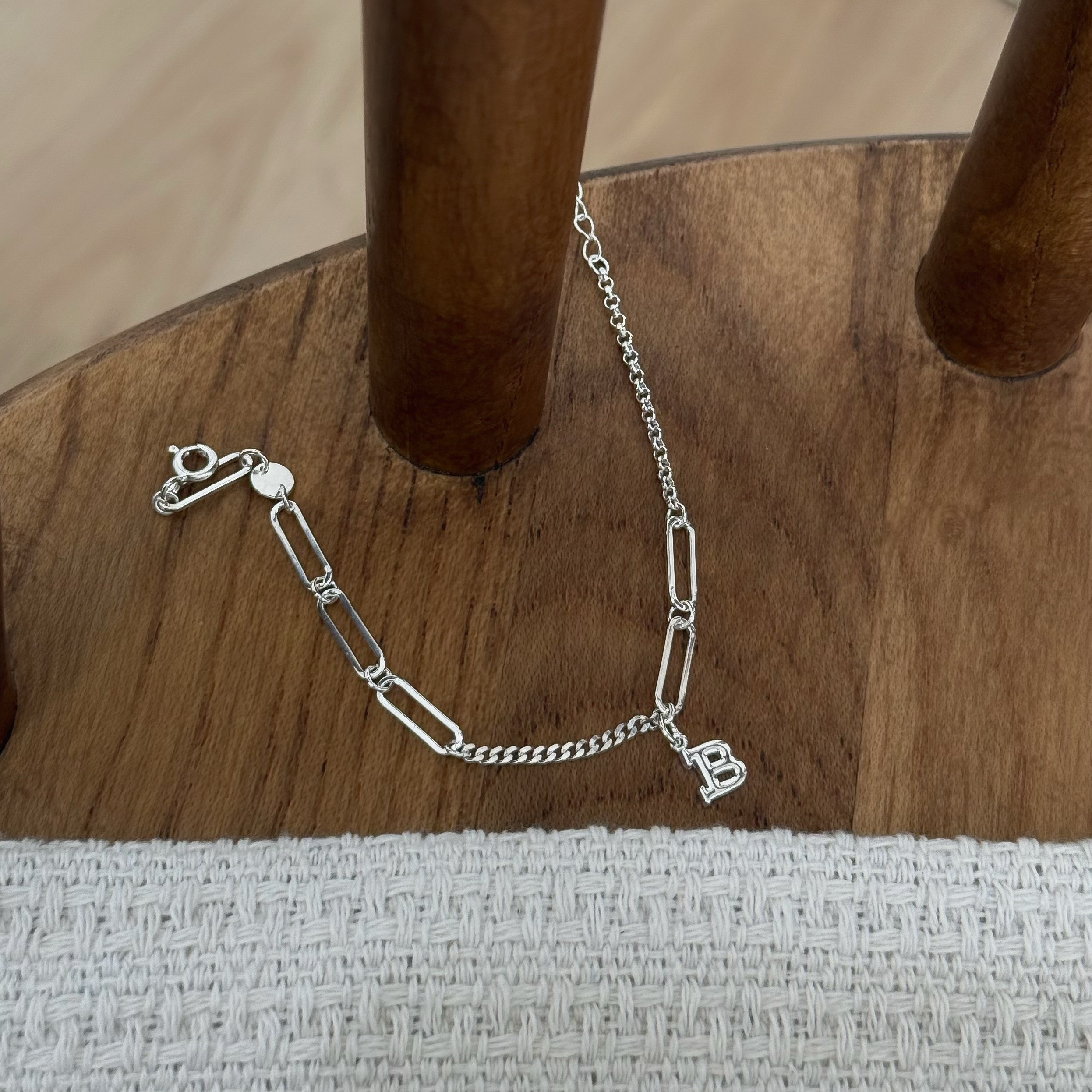 J07拼接字母純銀手鍊