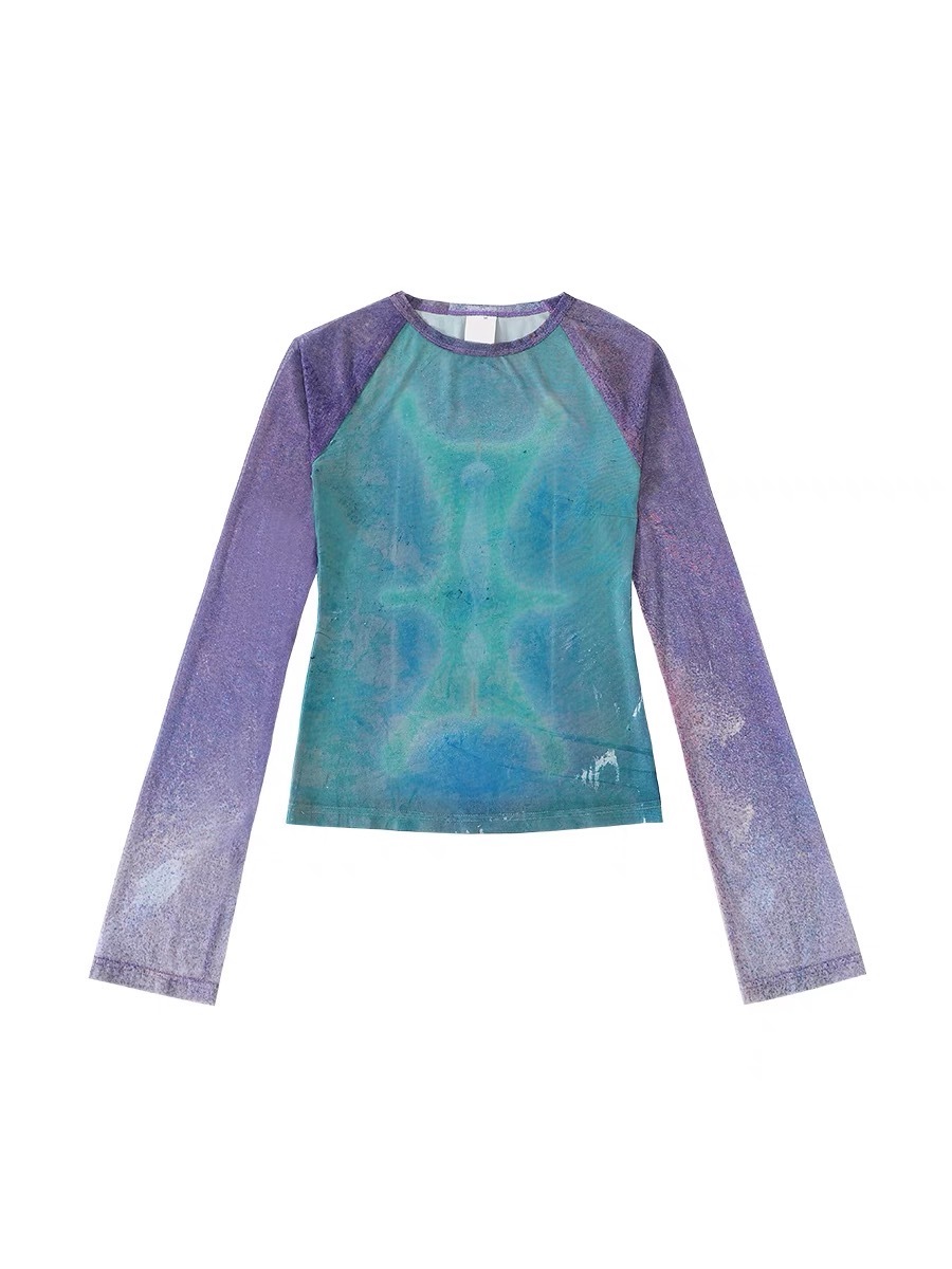 CONP 插肩網紗銹跡修身上衣