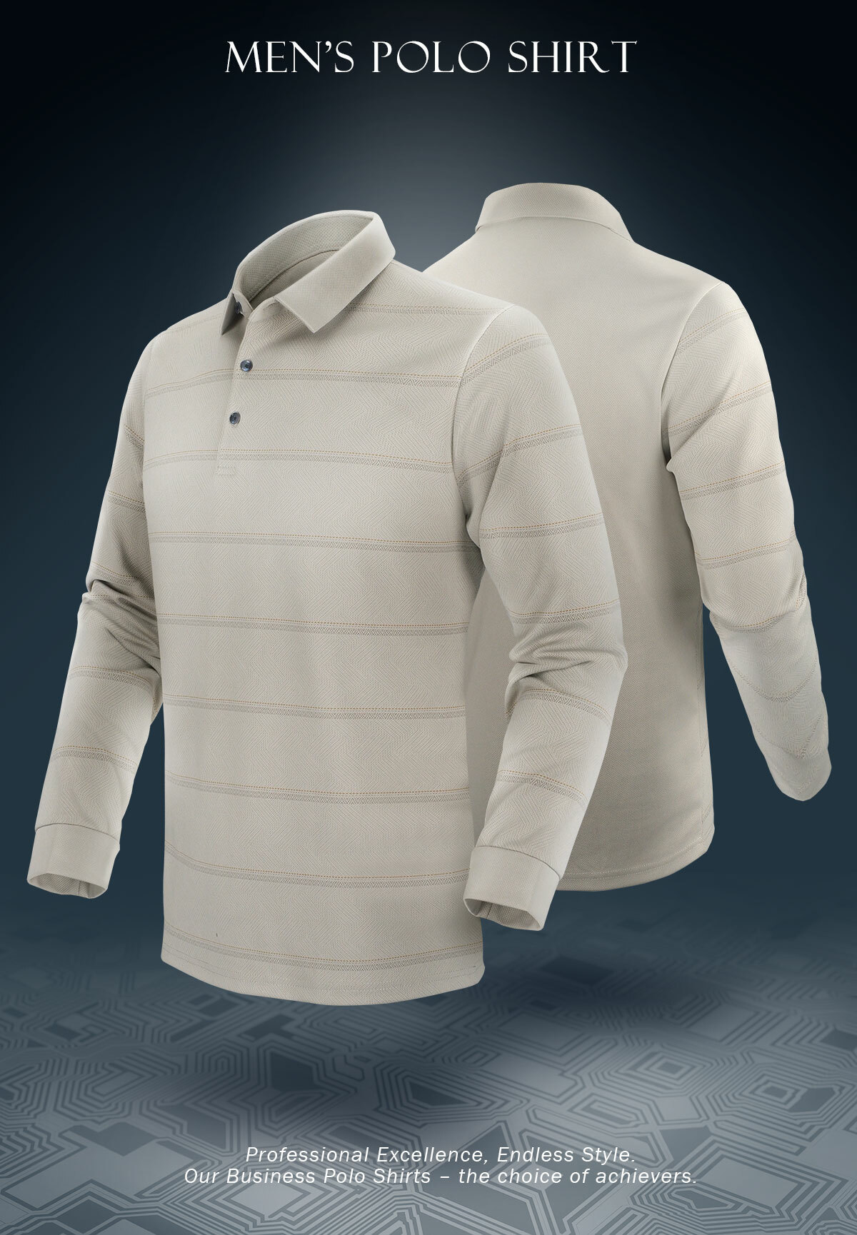 細紋圖騰商務長袖POLO衫｜快乾、透氣舒適