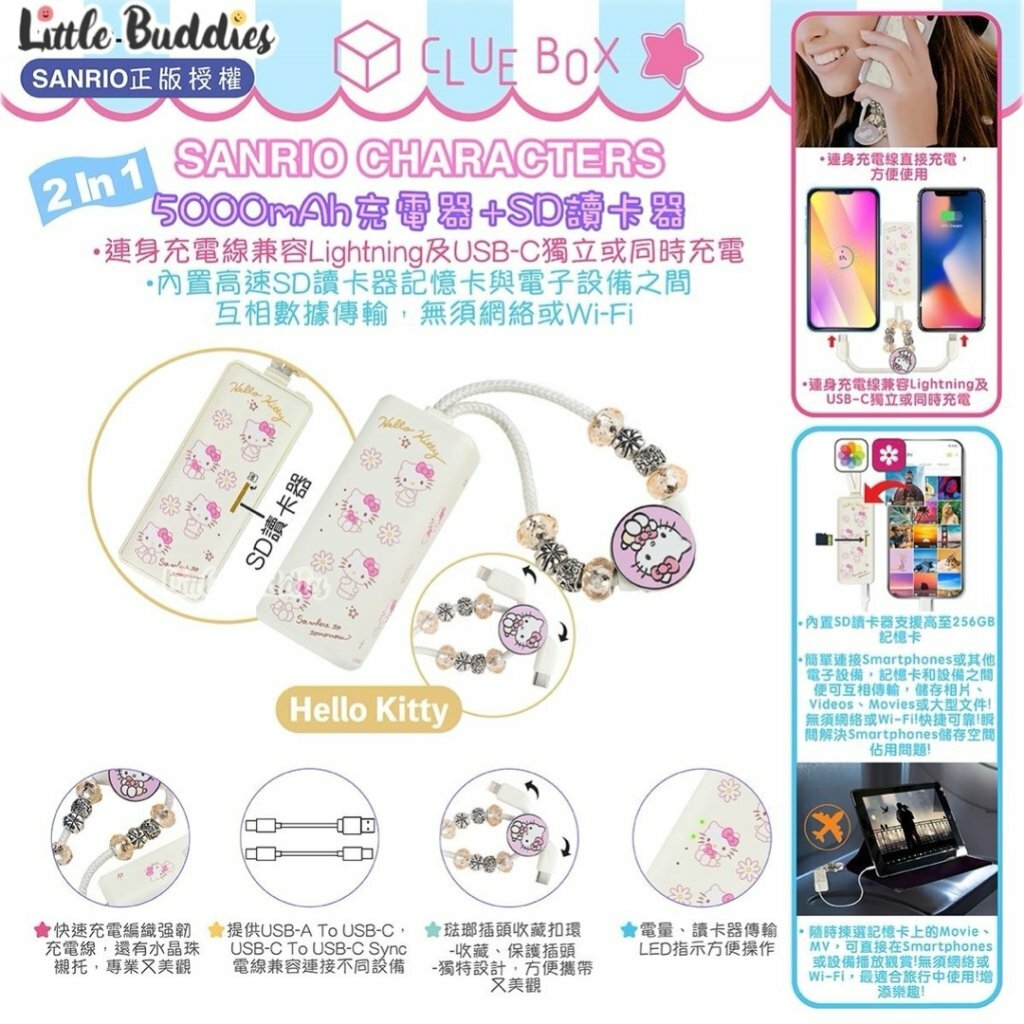 Clue Box x Sanrio 2合1 充電器+SD讀卡器