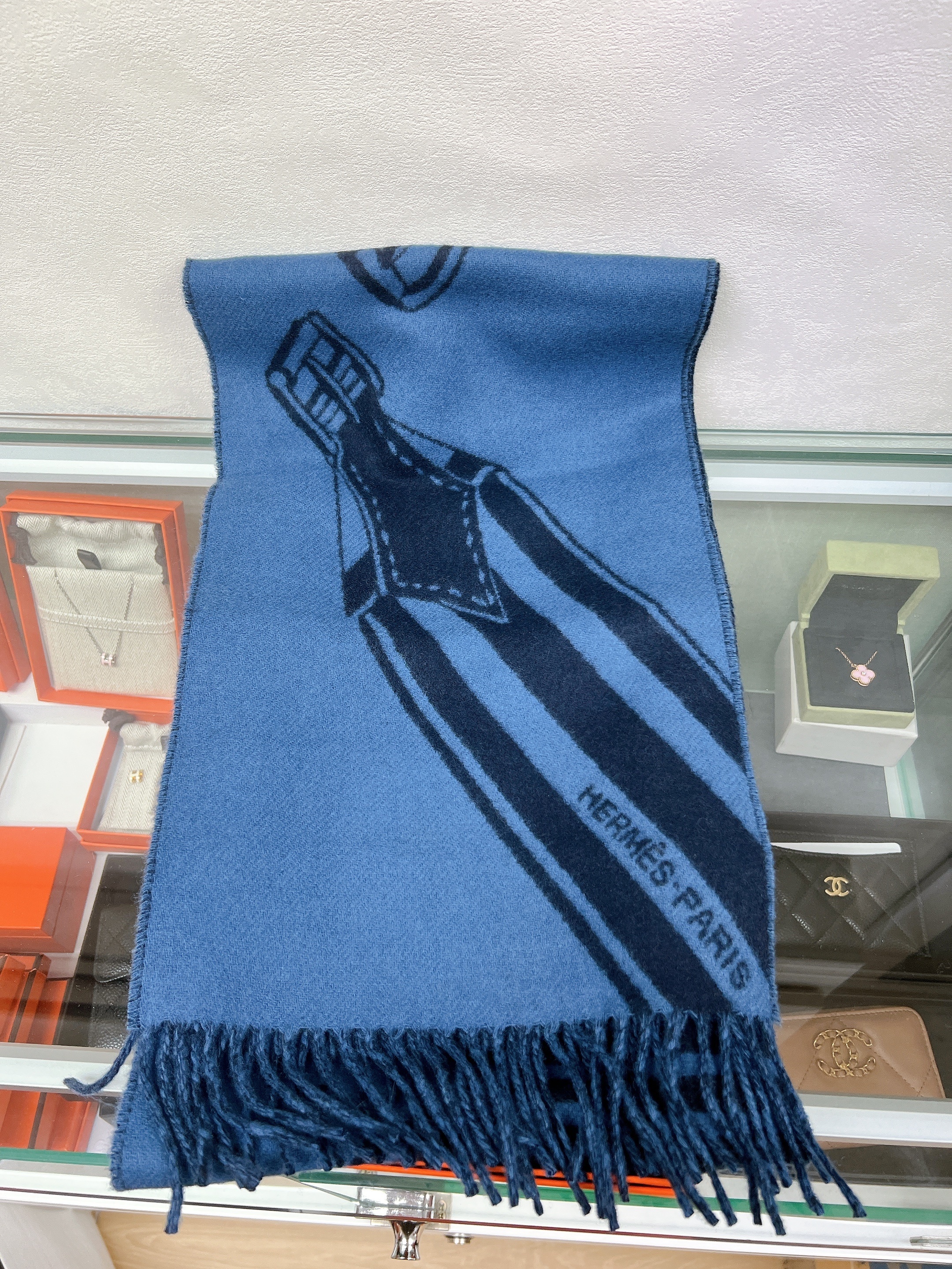*Unused* Hermes muffler/ scarf sangles en zig zag (blue)