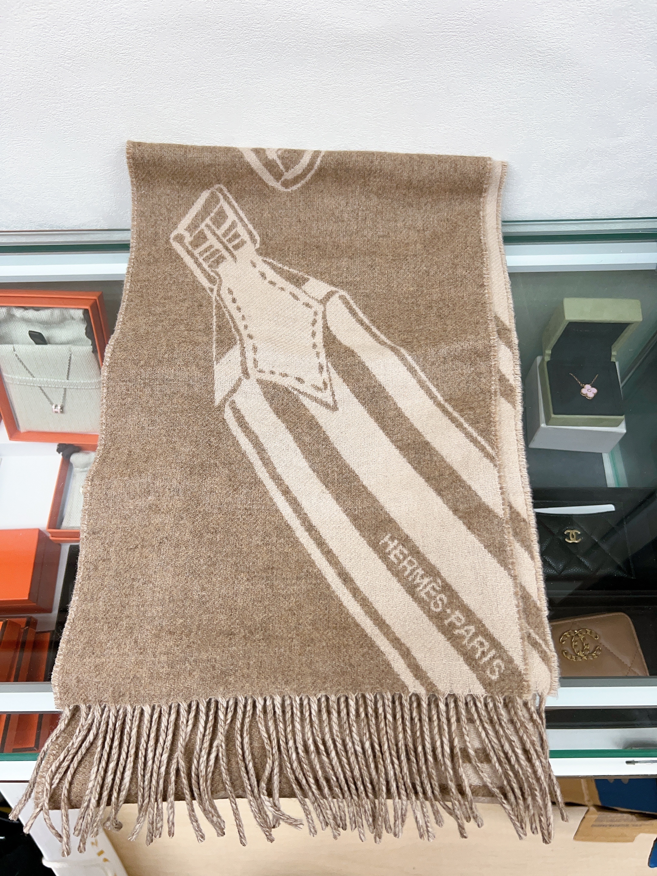 *Unused* Hermes muffler/ scarf sangles en zig zag (marron glace)