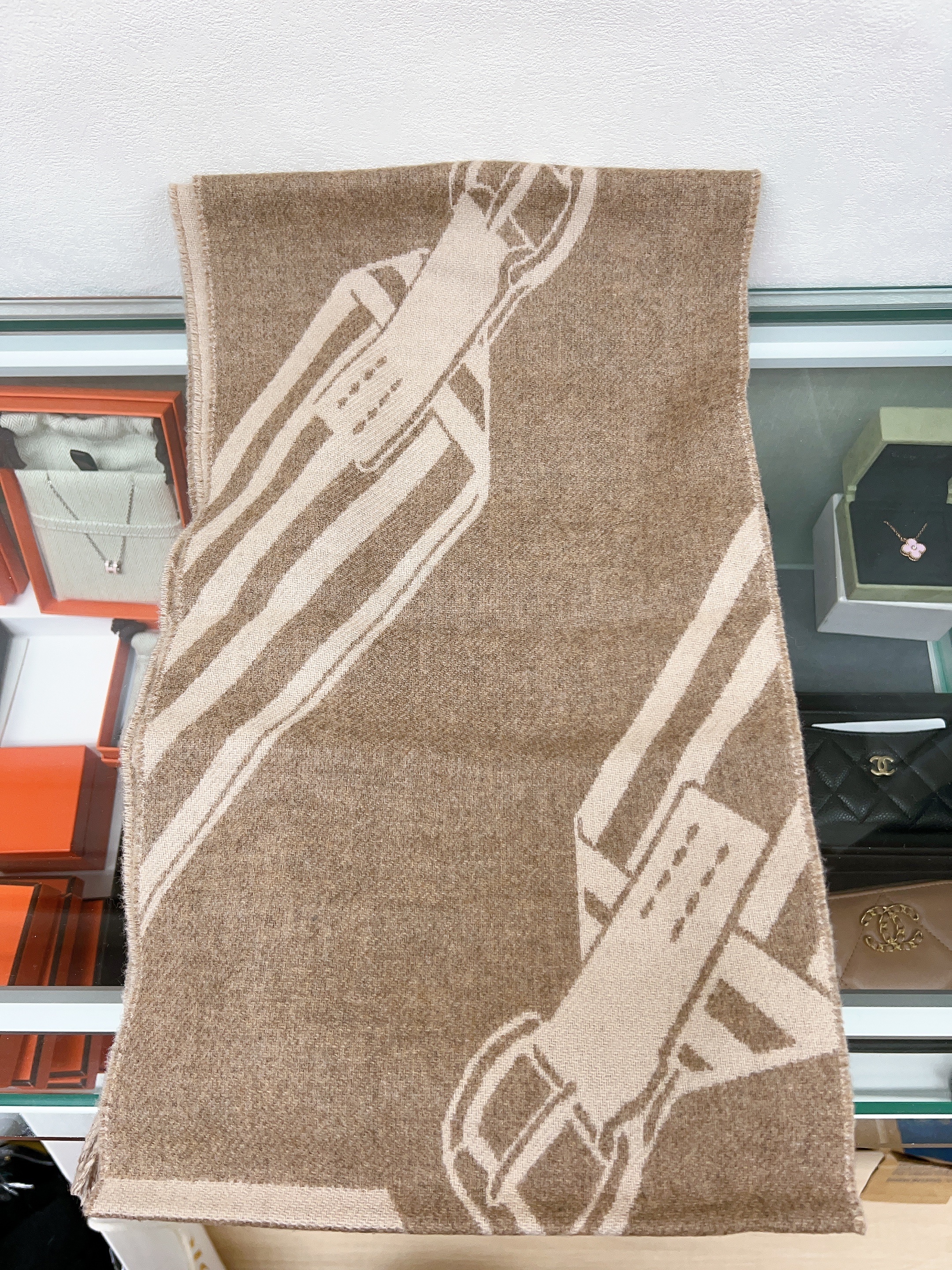 *Unused* Hermes muffler/ scarf sangles en zig zag (marron glace)