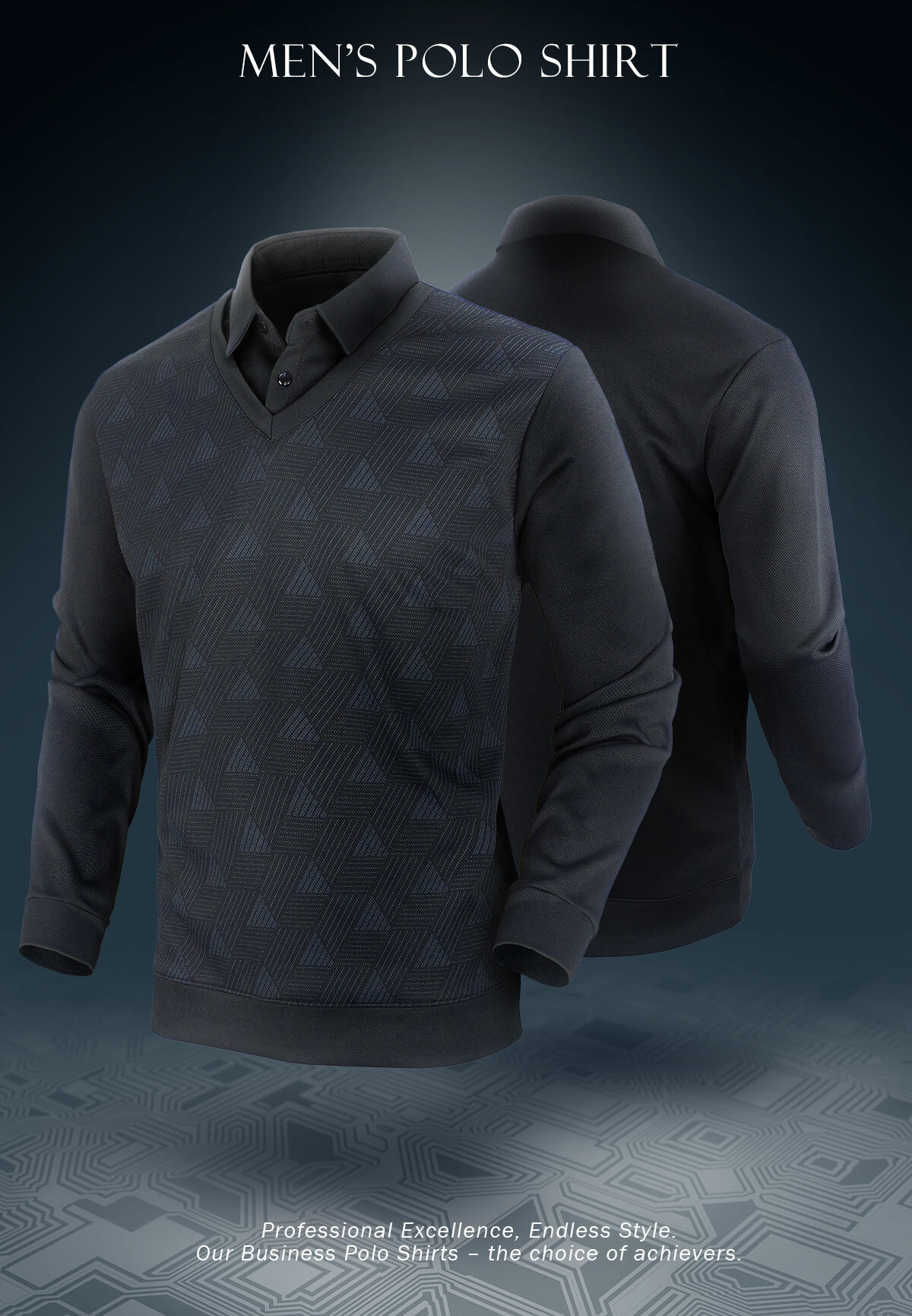 假兩件式斜三角商務長袖POLO衫｜快乾、透氣舒適│