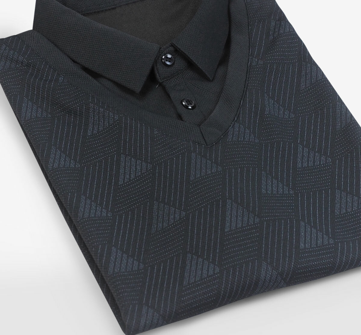 假兩件式斜三角商務長袖POLO衫摺收樣式