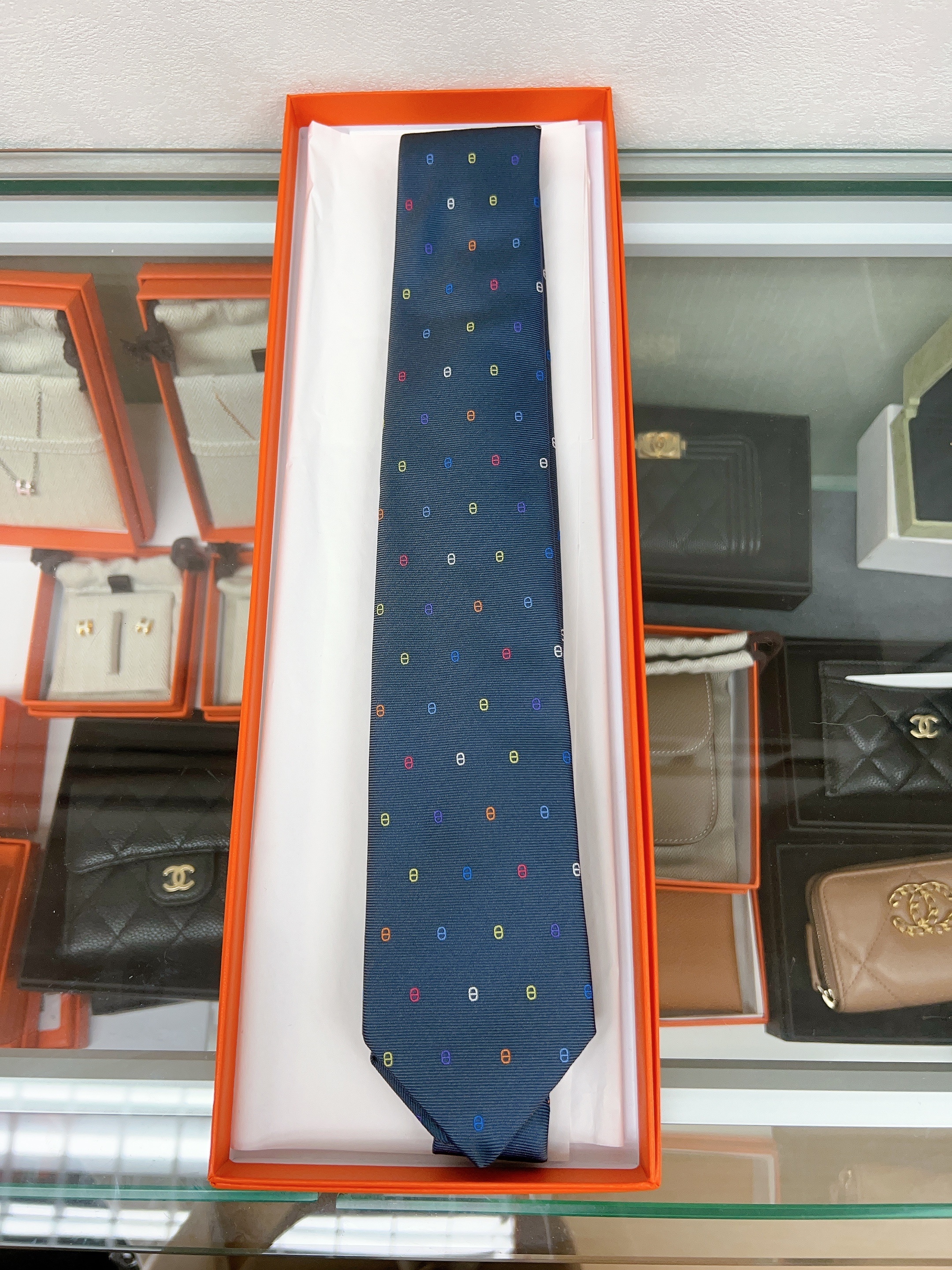 *Unused* Hermes tie (maillons multicolor blue)