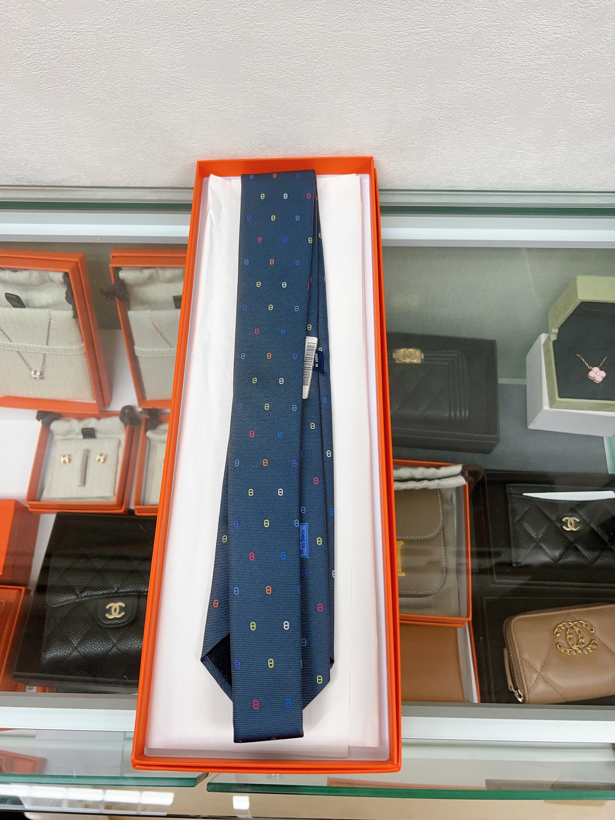 *Unused* Hermes tie (maillons multicolor blue)