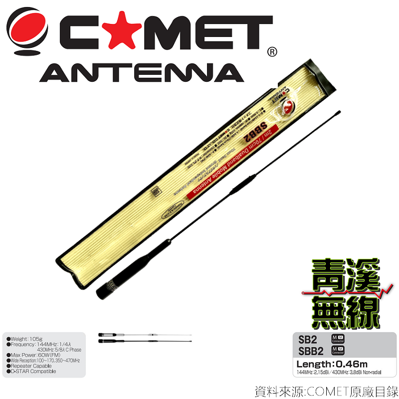 COMET SBB2 日本進口 雙頻天線 車用天線 迷你短天線 高質感 全長46cm 車機 公司貨
