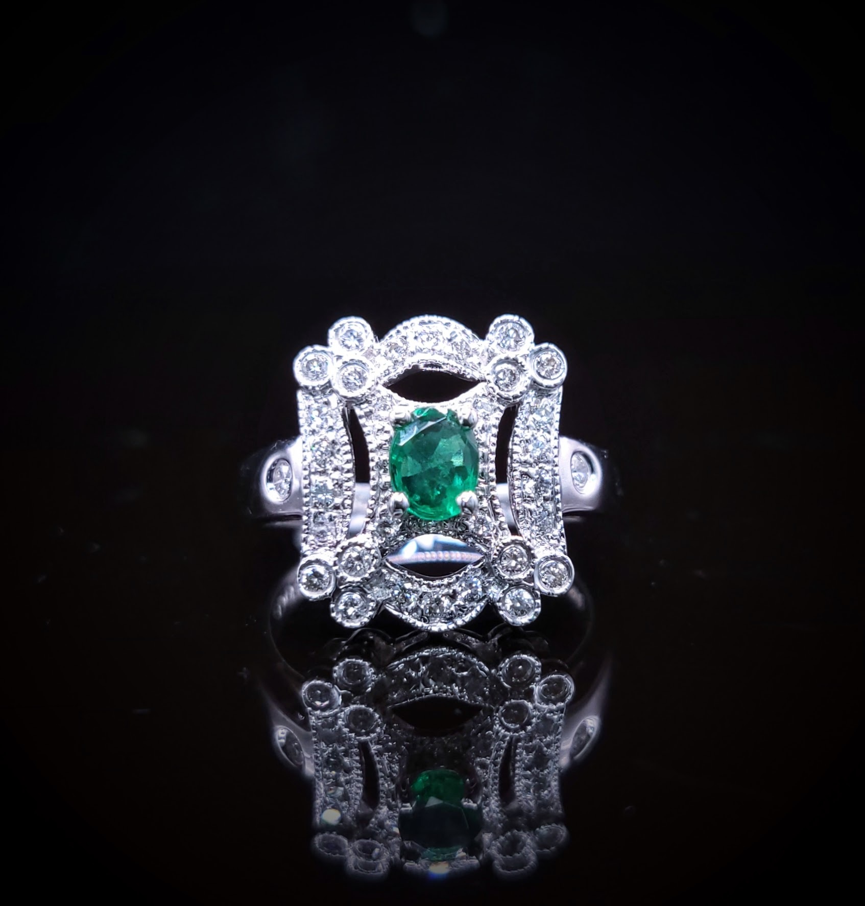 18K White Gold 0.36ct Emerald and Diamond Ring