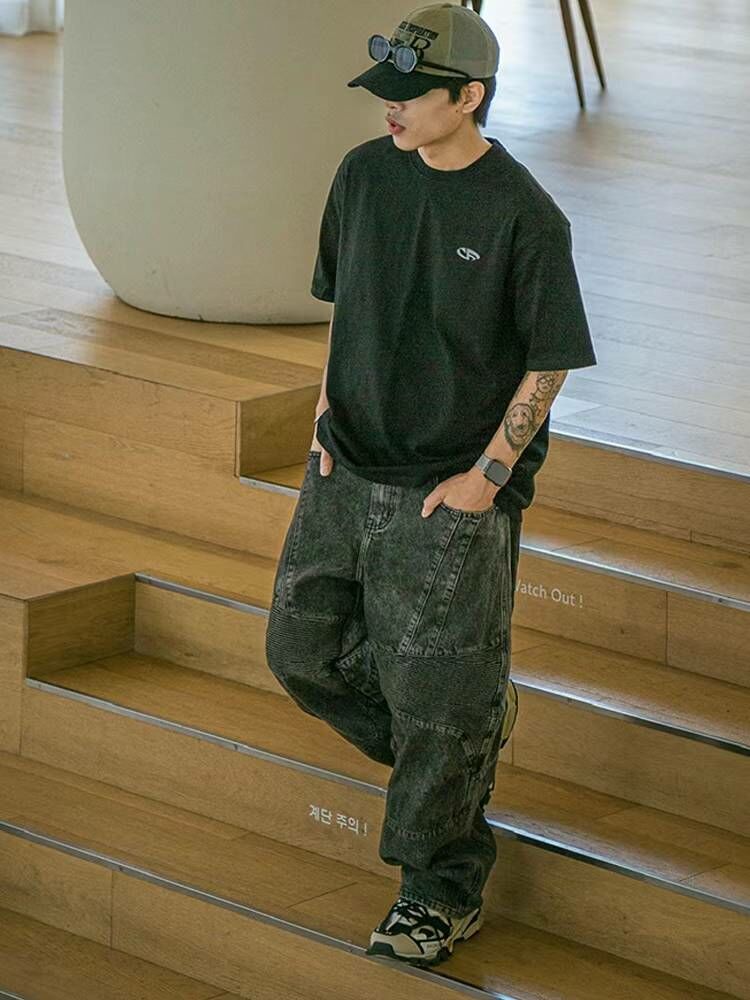 韓國 水洗橫紋牛仔褲