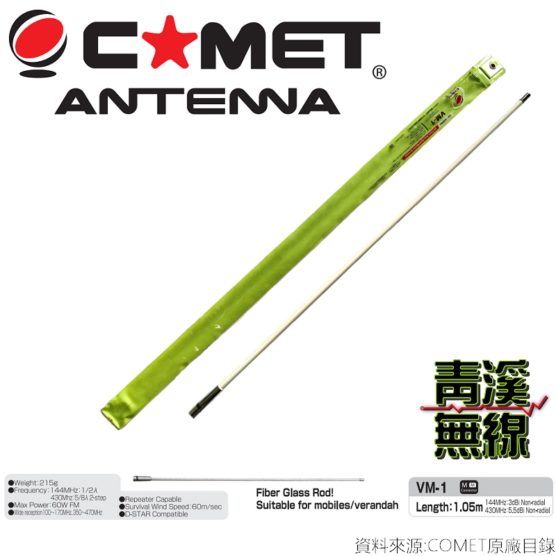 COMET VM-1 雙頻天線 車用天線 進口木瓜天線 全長105cm 木瓜 無線電 車機 天線 質感高亮白 高增益 VM1