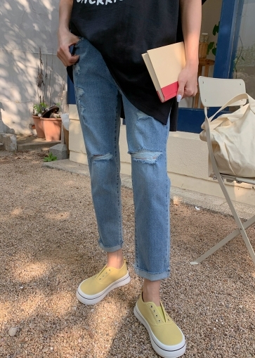 春夏新款//割破內鬆緊男友褲