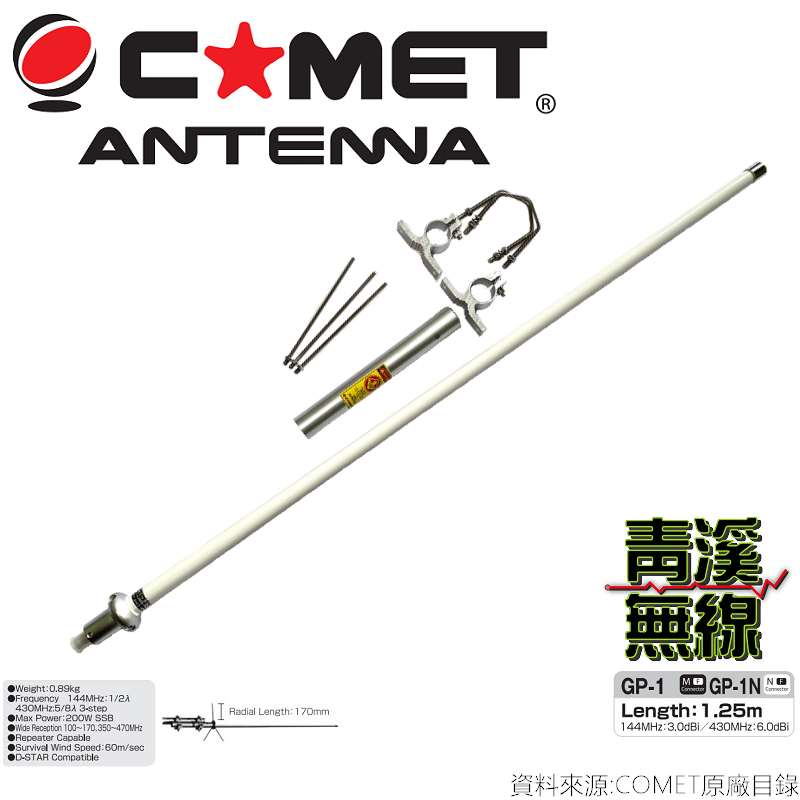 COMET GP-1 基地木瓜天線 全長125cm 大貨車天線 基地雙頻天線 高增益 木瓜天線 無線電 GP1 X30