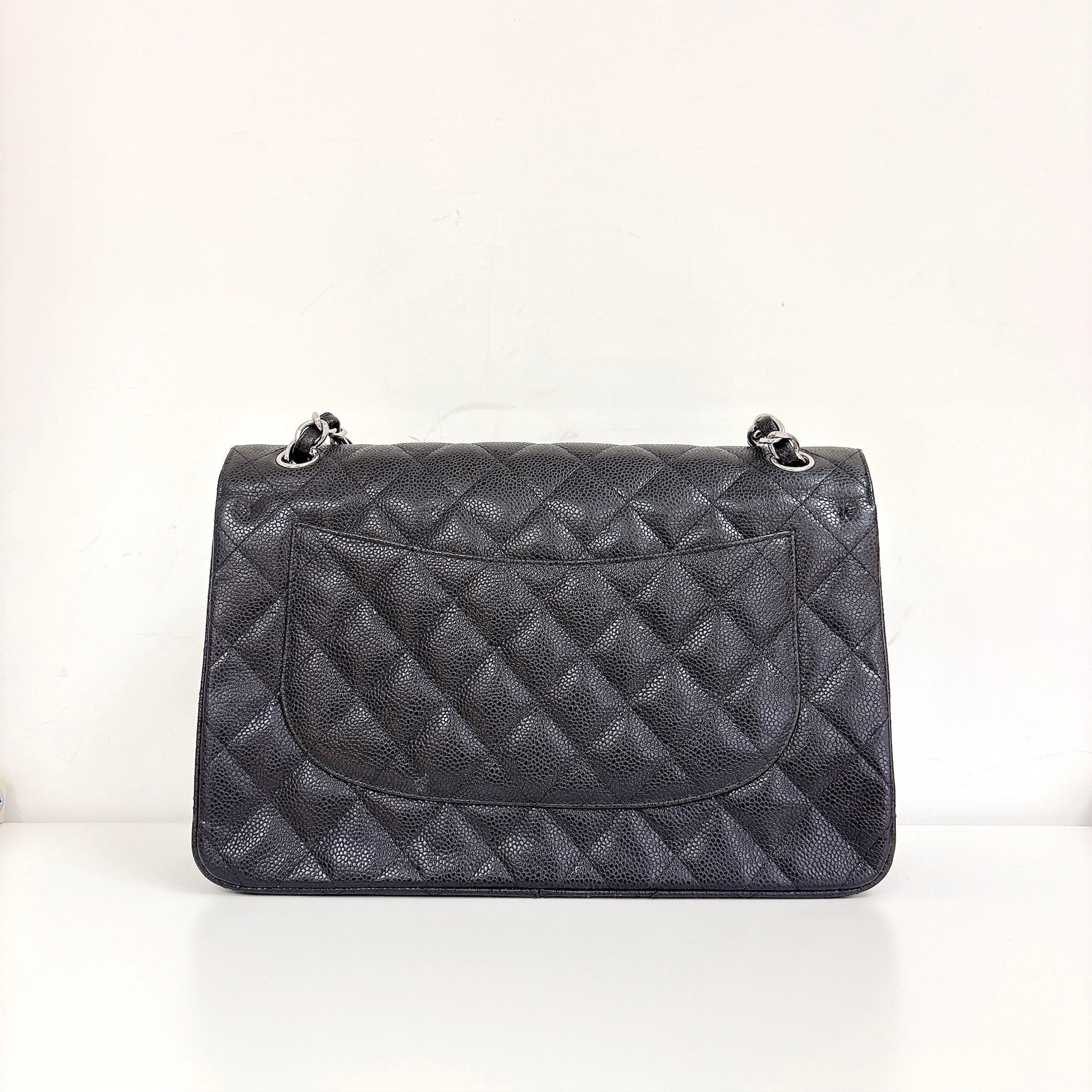 Chanel Classic Flap Jumbo Caviar Bag - Black / Silver