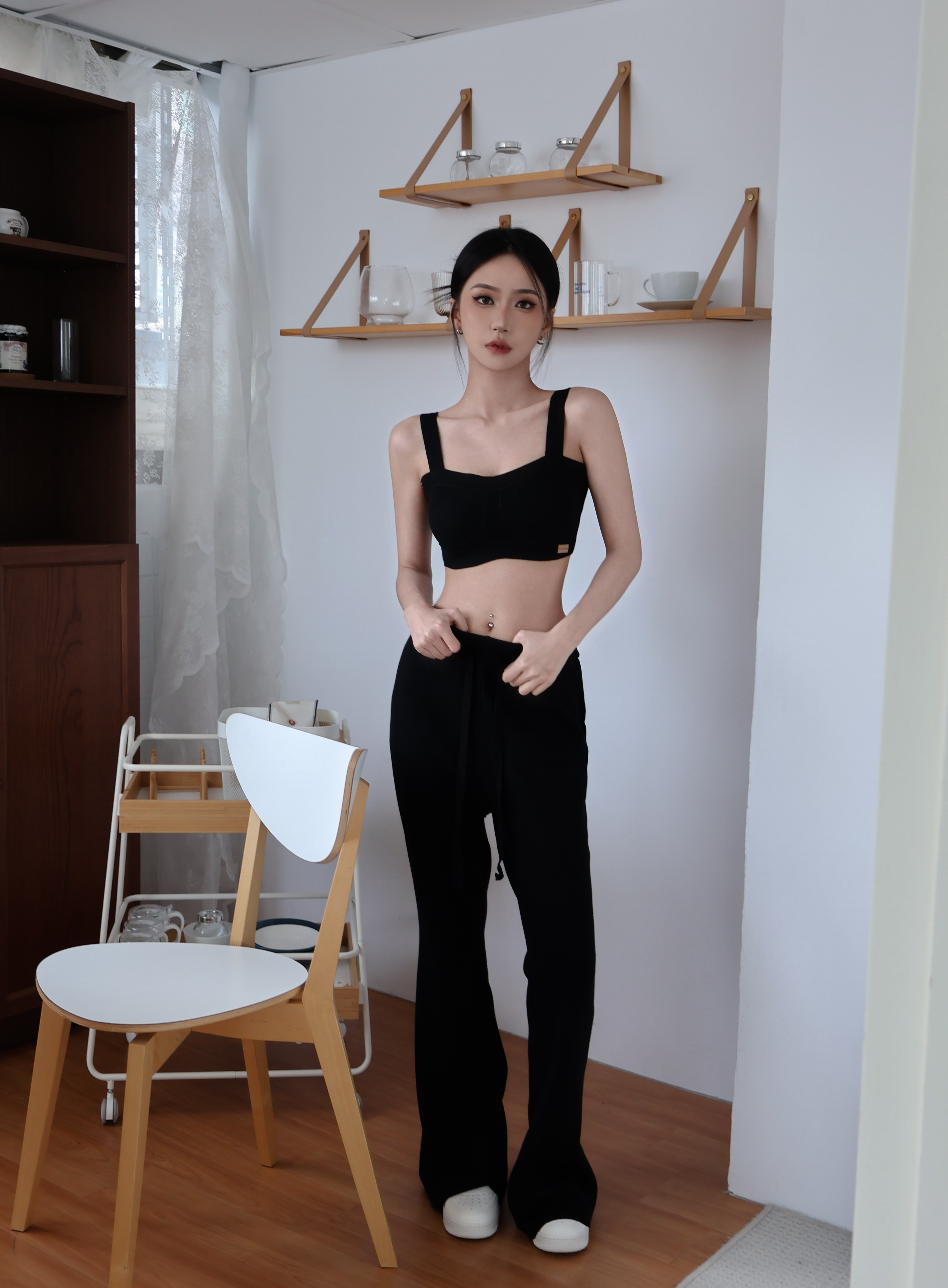 針織鬆緊喇叭褲