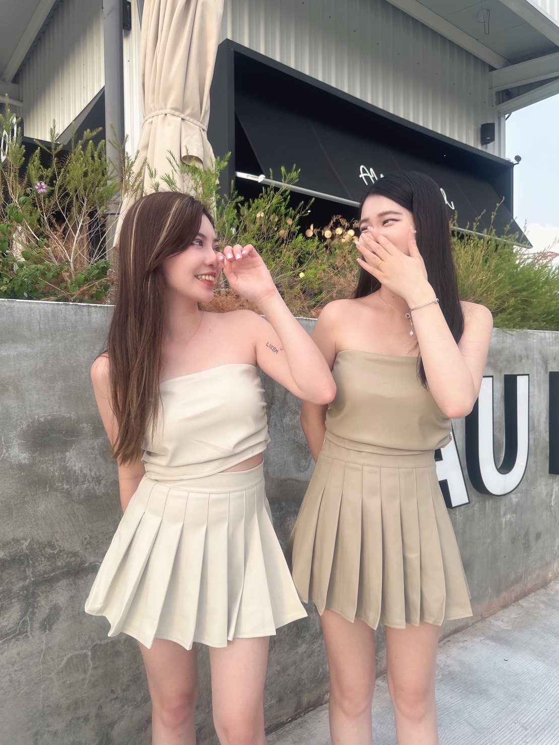 火辣感皮質平口+百褶set