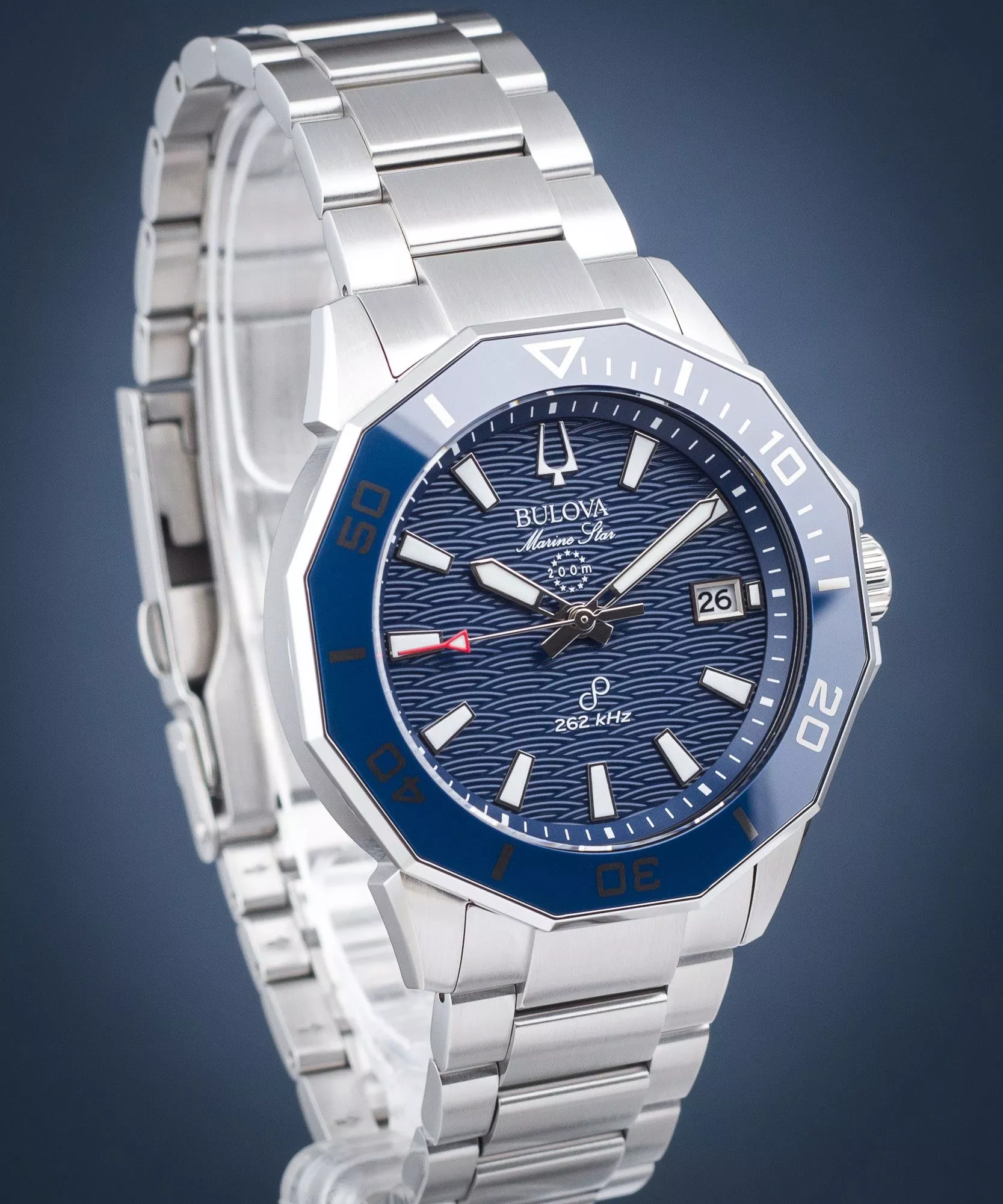 萬年鐘錶 - BULOVA 寶路華  Marine Star系列  海洋之星陶瓷錶圈潛水262kHz超頻精準不銹鋼石英機芯男錶  96B433  錶徑43MM