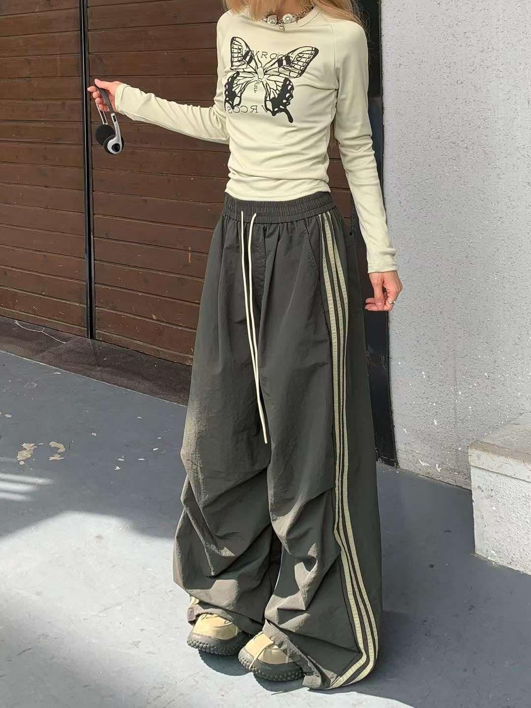 (GOAL)  ERHU 側邊條紋打摺 落地褲 工裝褲 93161