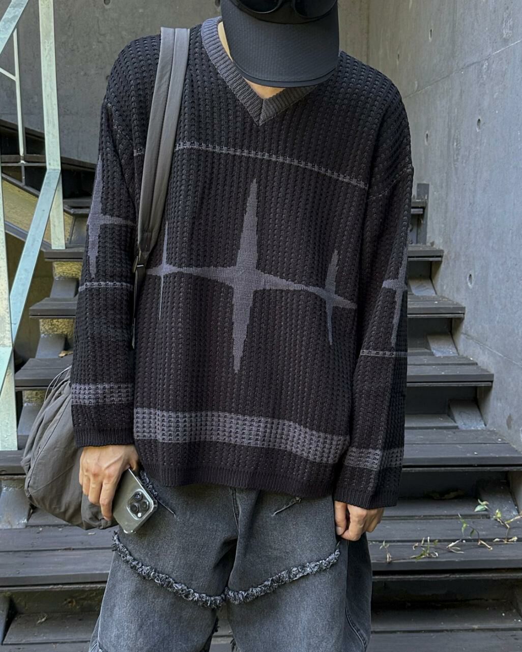 V領圖案針織衫 T5604