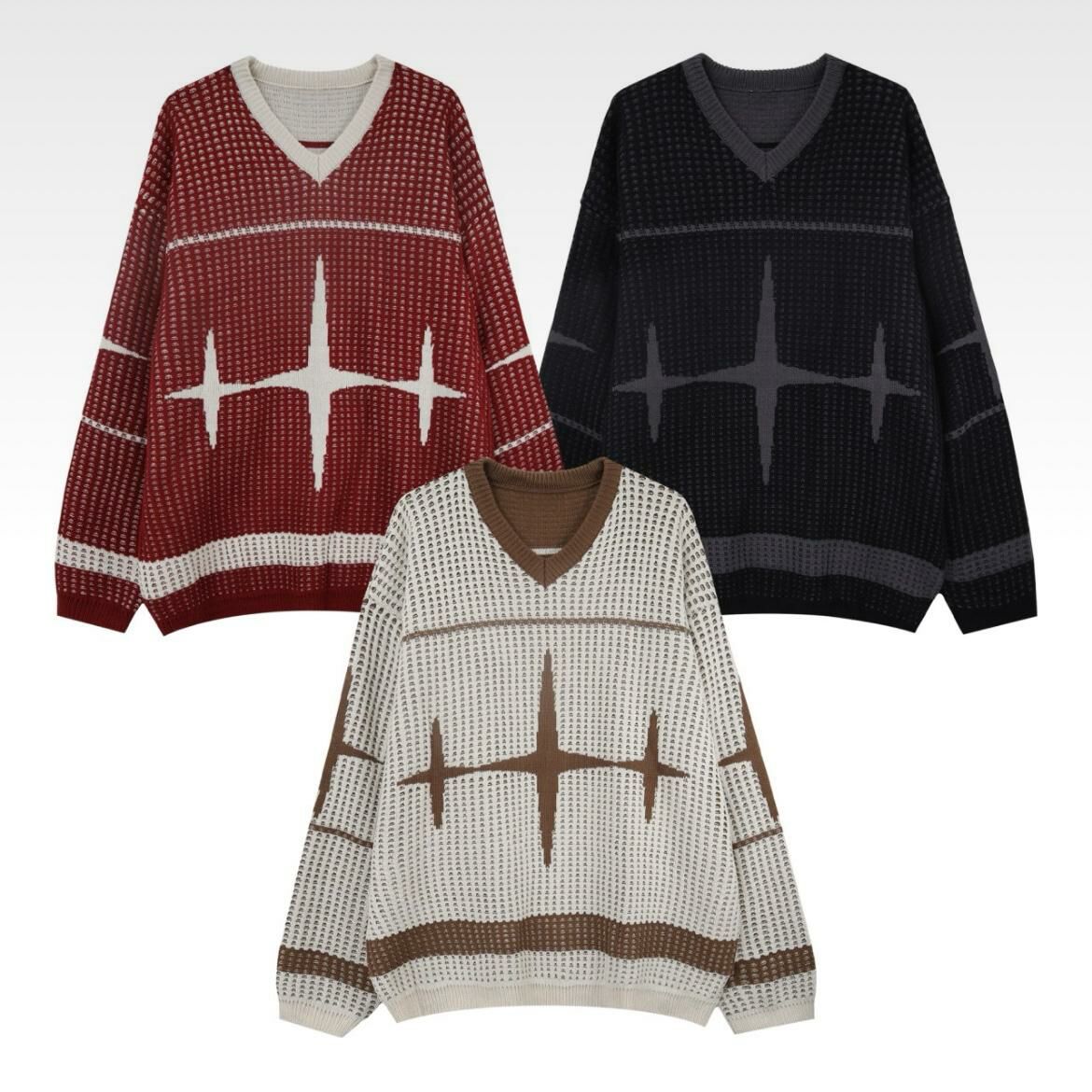 V領圖案針織衫 T5604