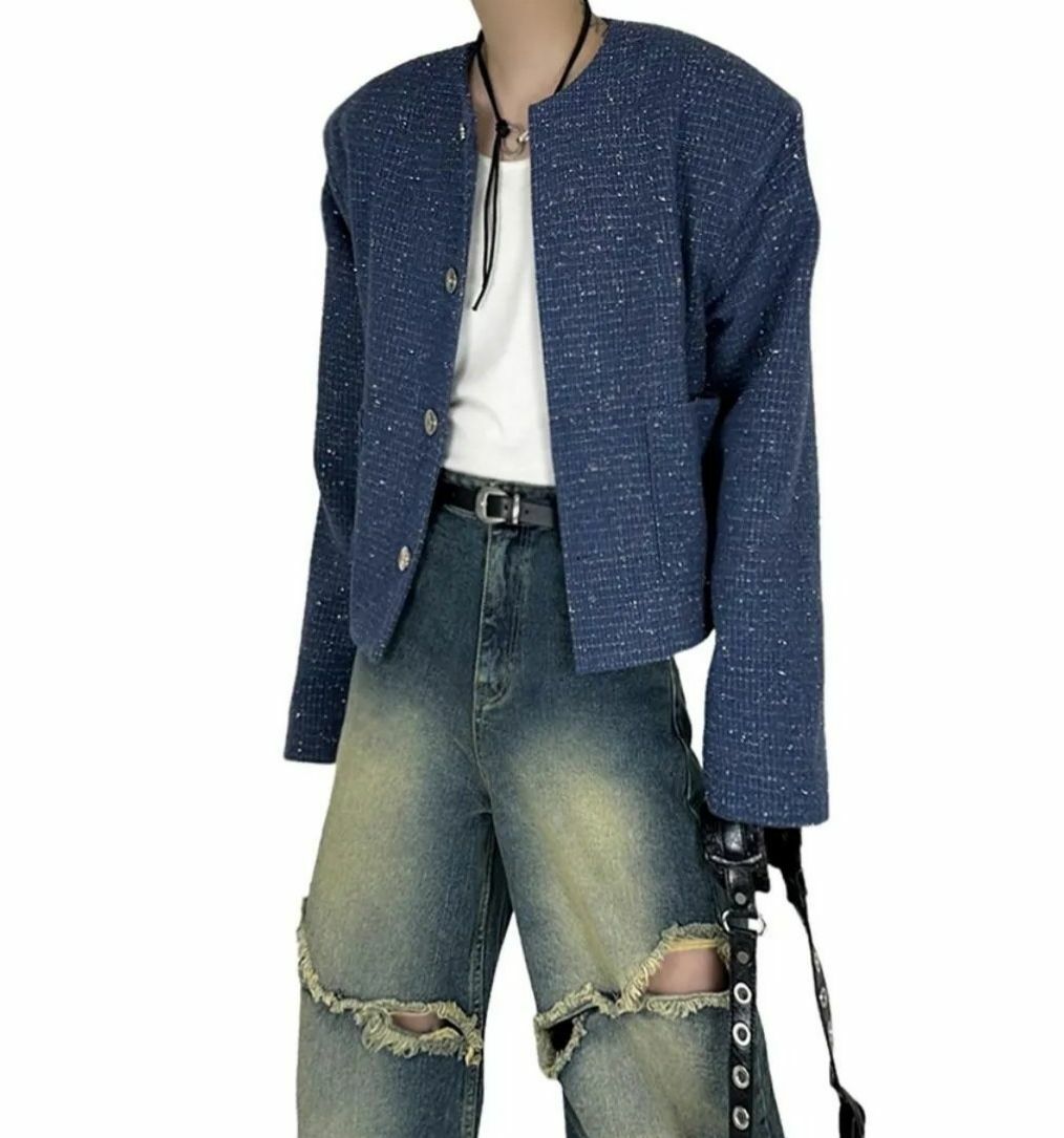 圓領閃條開胸外套 JK2549