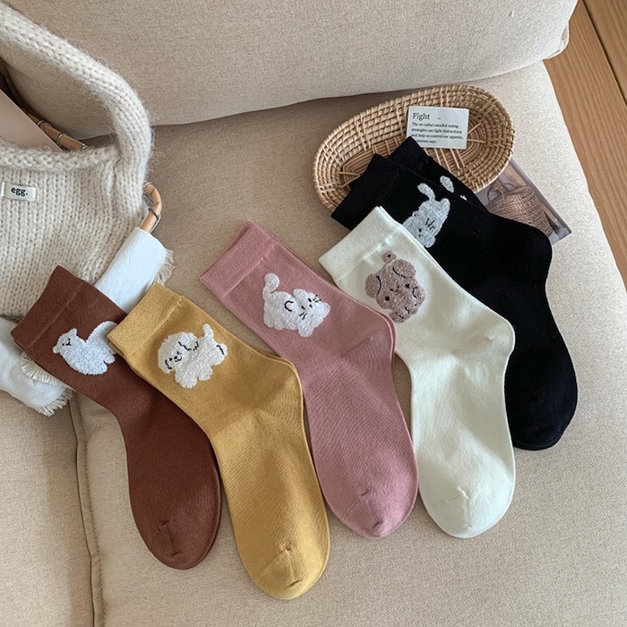 《10291》可愛小動物們植絨短襪