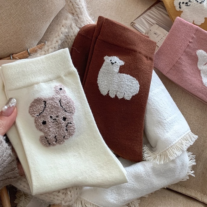《10291》可愛小動物們植絨短襪