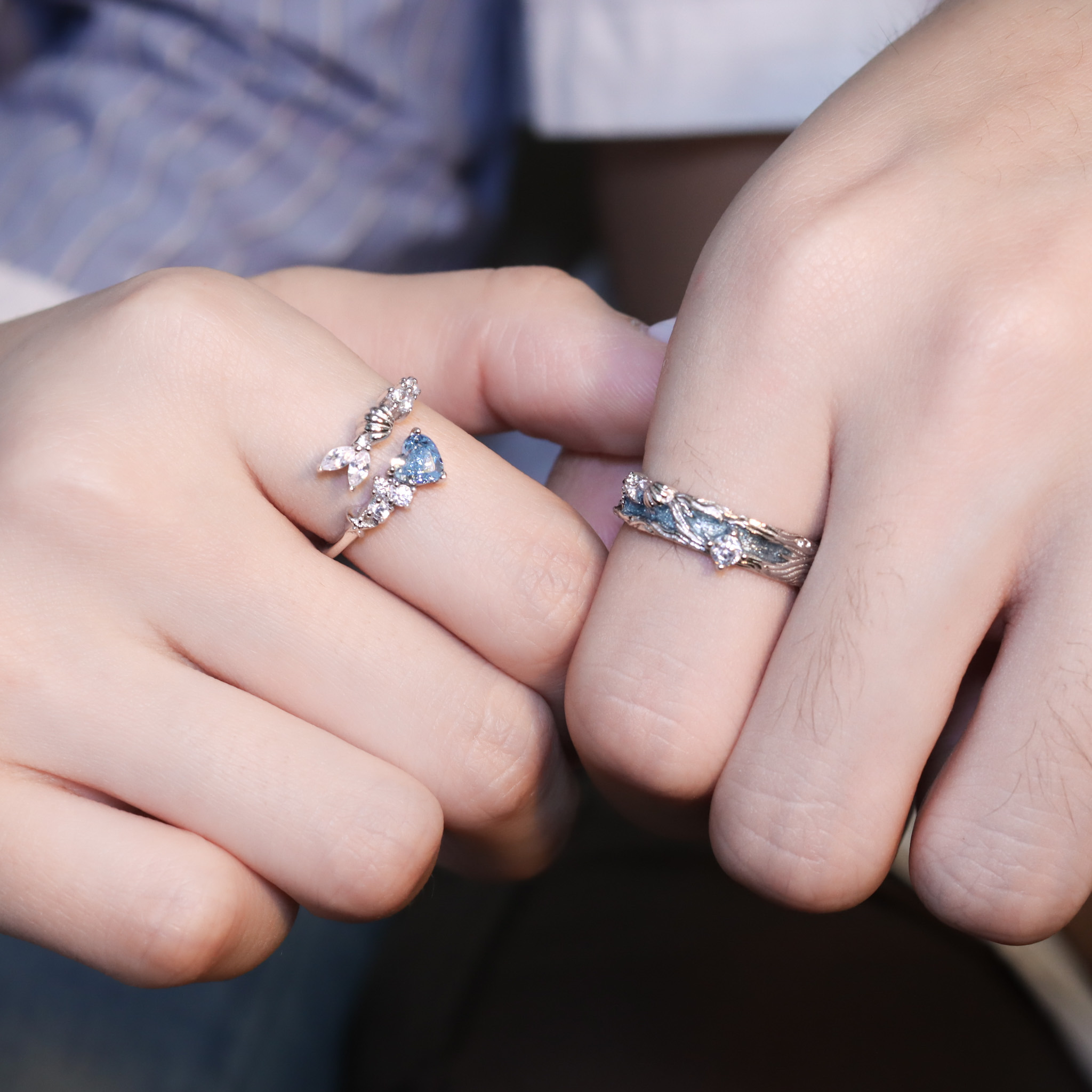 | 925純銀・ 厚鍍白金 | 沁藍愛意情侶戒指（男款/女款） | RI0719 |