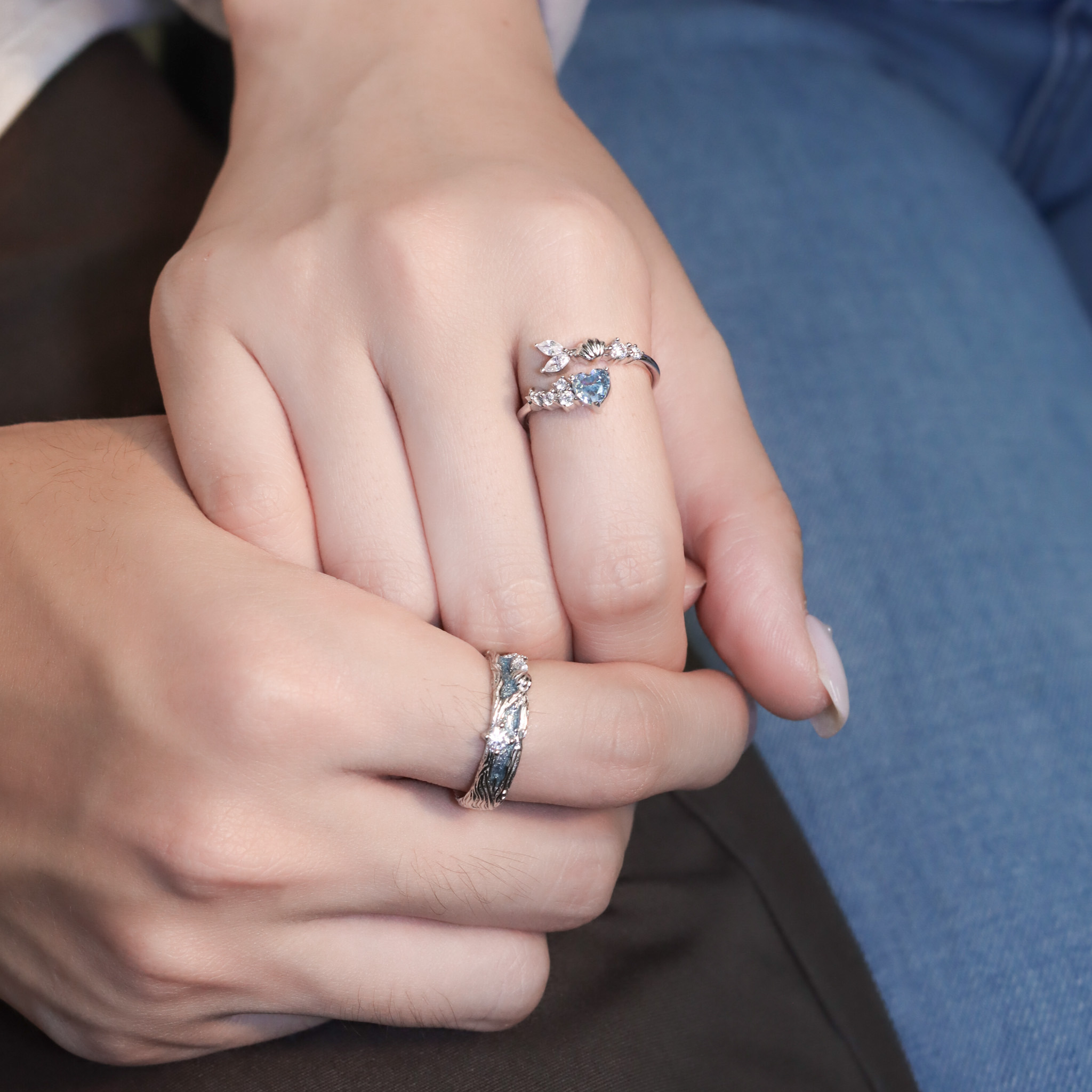 | 925純銀・ 厚鍍白金 | 沁藍愛意情侶戒指（男款/女款） | RI0719 |