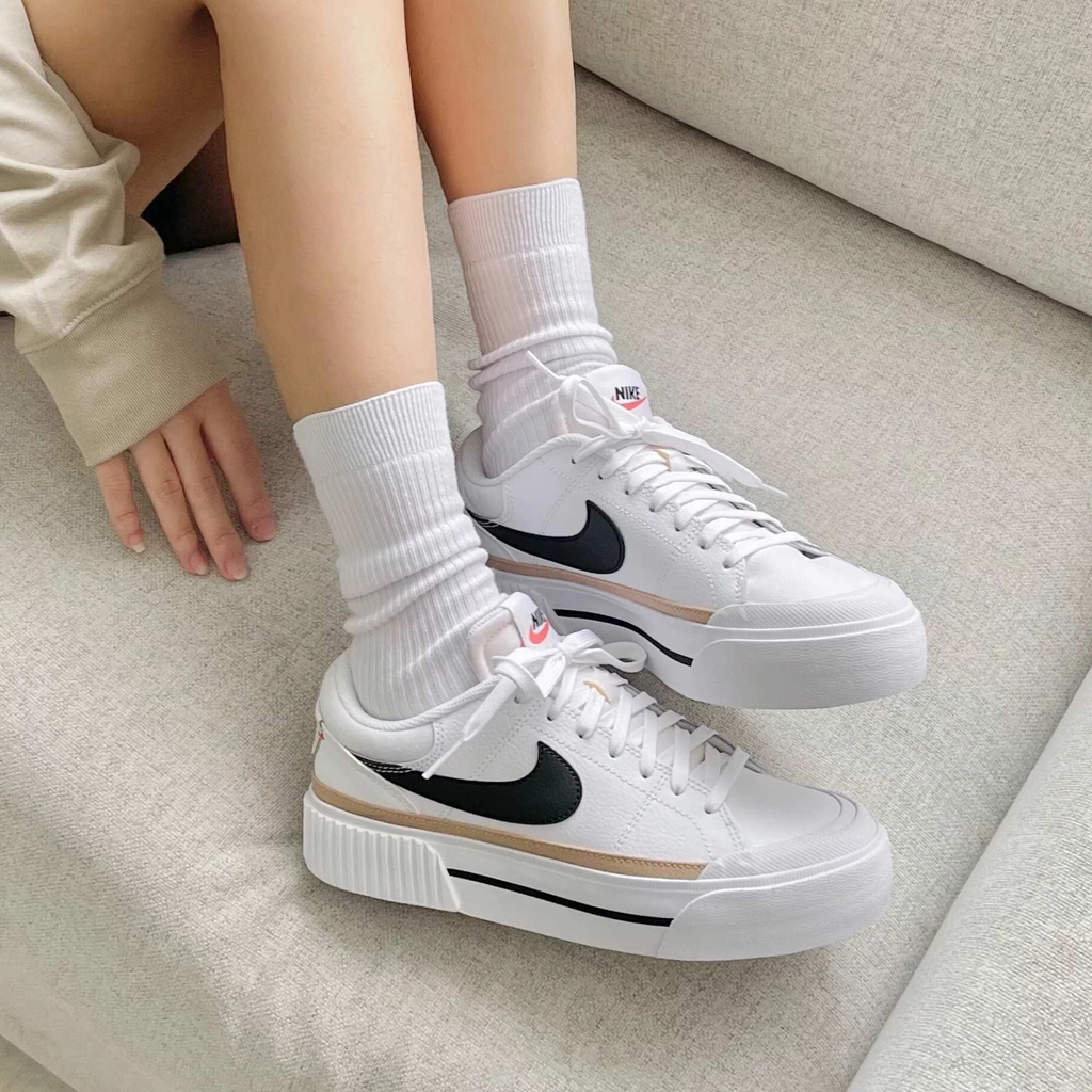 NIKE COURT 厚底款! "咖啡珍珠歐蕾"