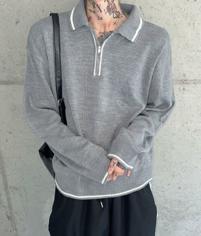 針織半拉鍊長袖PoloTee Crunky_youth-004T