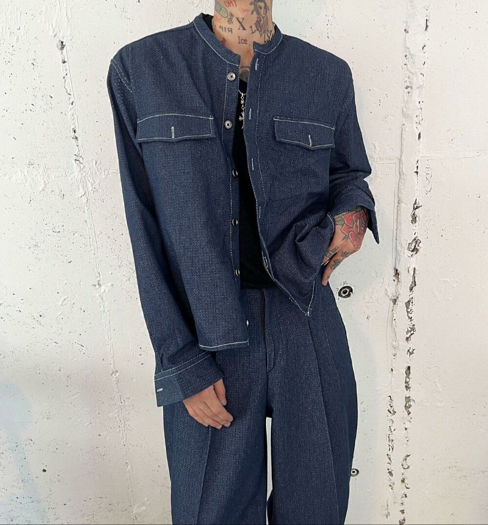 暗紋圓領開胸外套 Crunky_youth-006JK