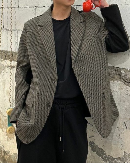 格仔拼色西裝褸 Crunky_youth-010JK