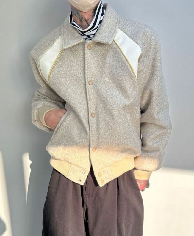 恤衫領拼皮開胸外套 Crunky_youth-013JK