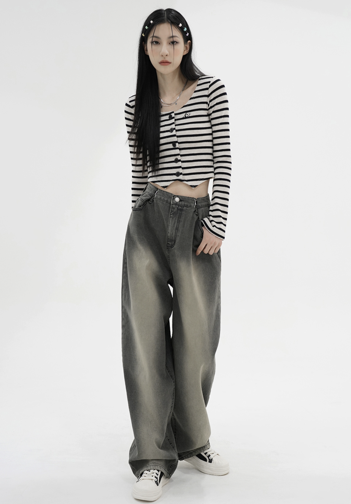 韓國連線🇰🇷 Avandress 復古水洗縮腰牛仔褲 長褲 寬褲 牛仔 秋冬 灰黑色 淺藍色/預購