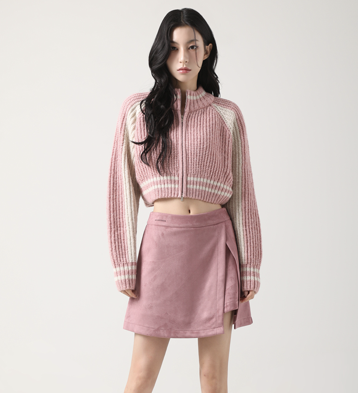 韓國連線🇰🇷 Avandress 短版拉鍊針織衫 短版 針織 長袖 秋冬 粉色 海軍藍色 綠色/預購