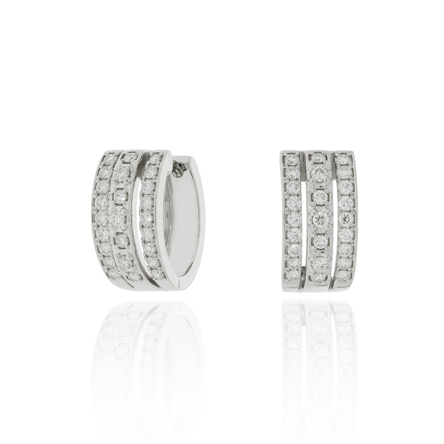 白金三行鑽石圈耳環