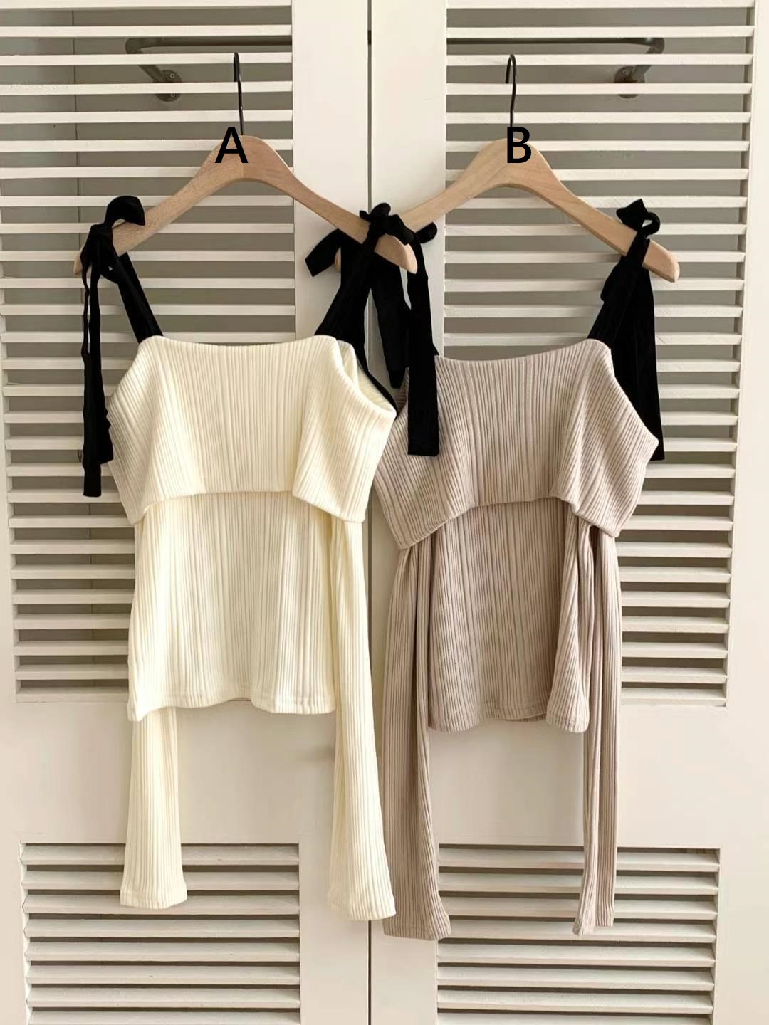 TOP#14487🤎壓紋束帶上衣