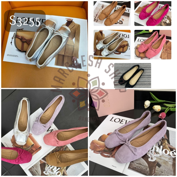 S3255 - 全真皮羊猄皮蝴蝶結平底芭蕾舞鞋