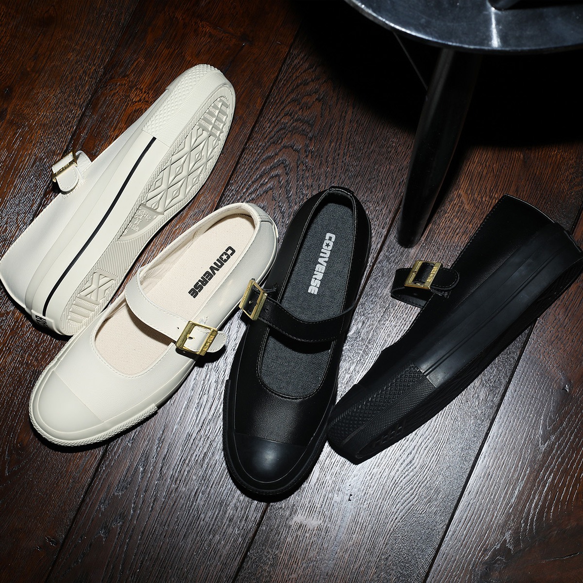 限時特價預購┃日本 CONVERSE ALL STAR PLTS MJ OX 黑白 皮革 厚底 金扣 瑪莉珍